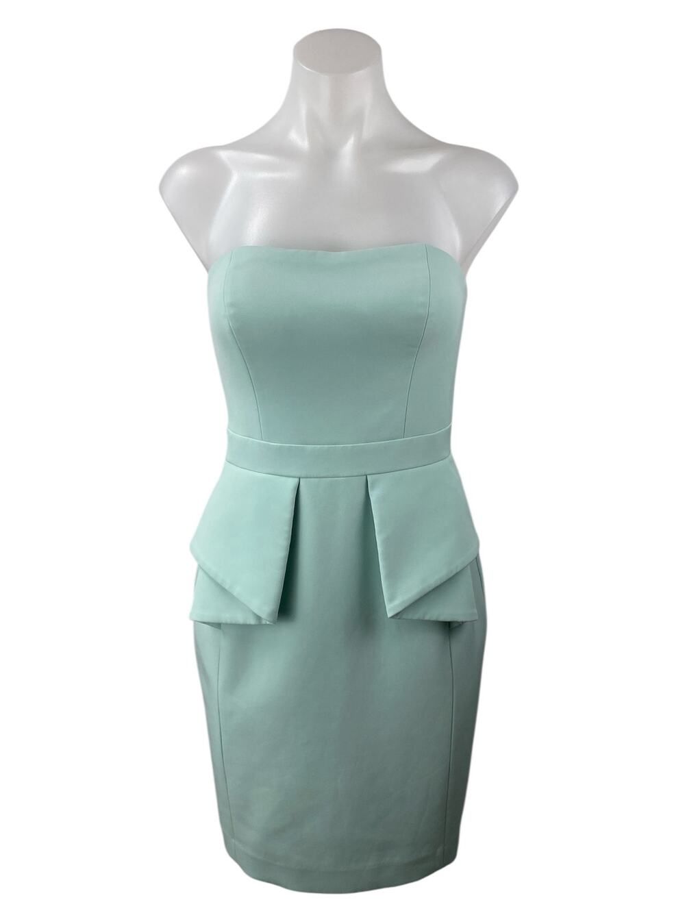 Aidan Women's Mint Green Strapless Bandeau Knee Length Zip Peplum Dress Size 0